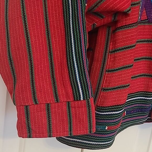 Guatamalan Woven Blanket Jacket Red Blue Green Purple One Size - Picture 4 of 10